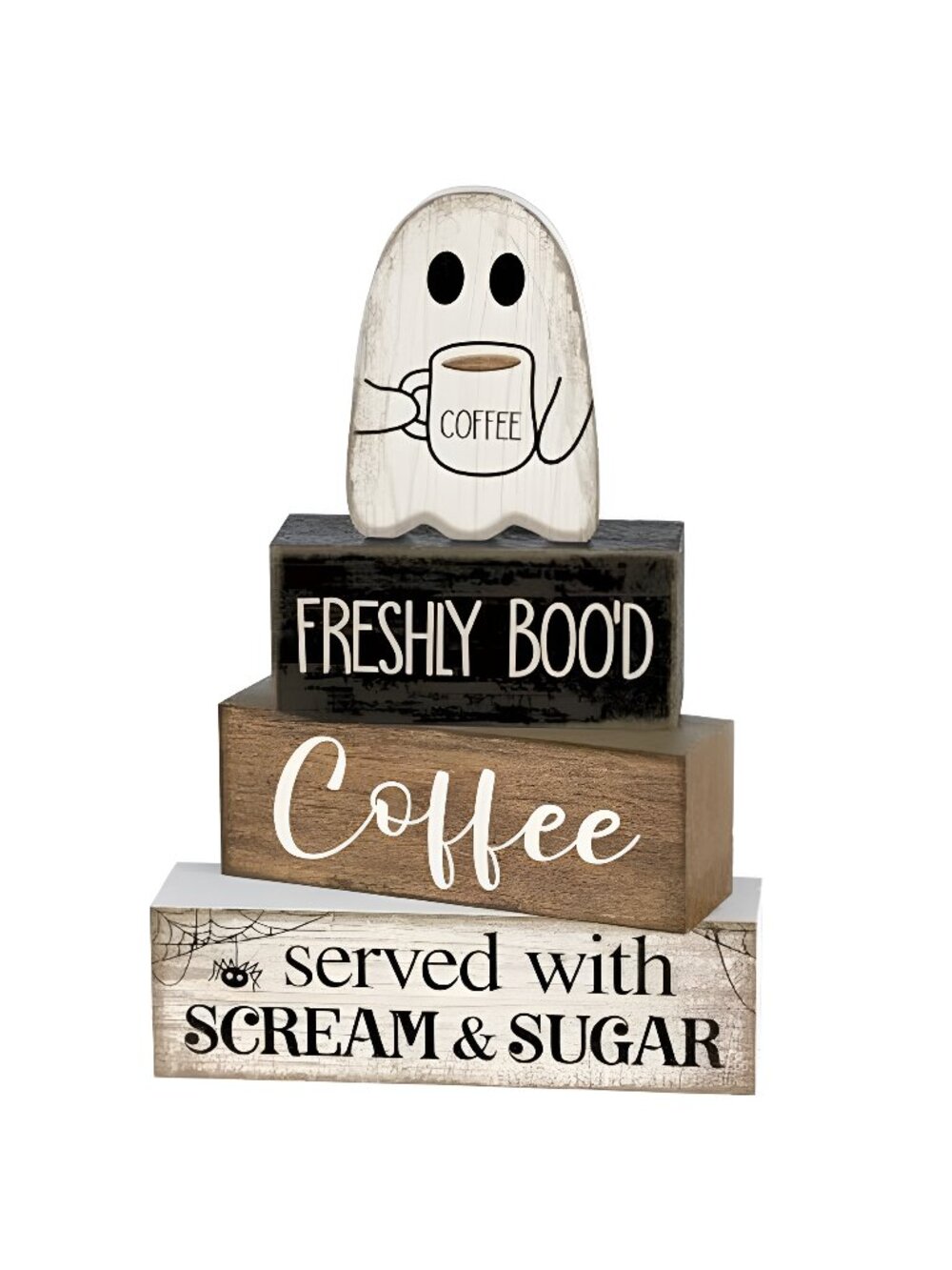 4 Pcs Halloween Coffee Table Decor Wooden Ghost Coffee Bar Sign